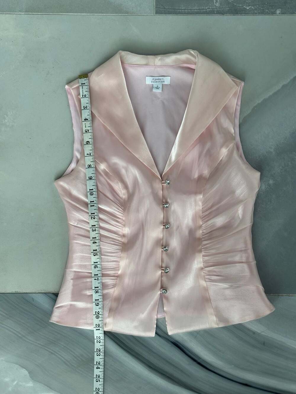 NWT Vintage Dressbarn Baby Pink Sexy Satin Sleeveless Blouse Size 8 - Picture 5 of 7
